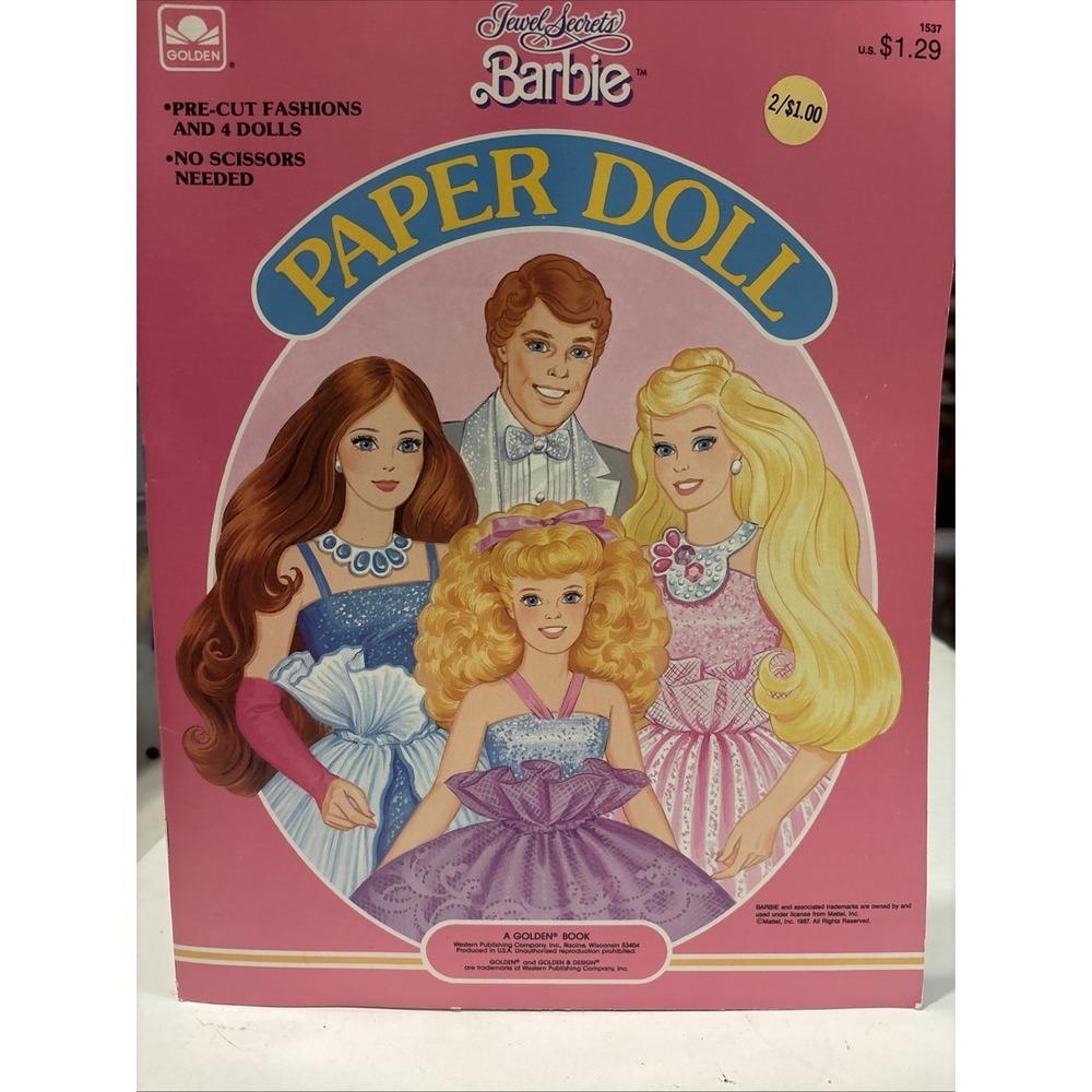 Vintage Jewel Secrets Barbie Paper Dolls 1987 4 Dolls Golden Books Unused